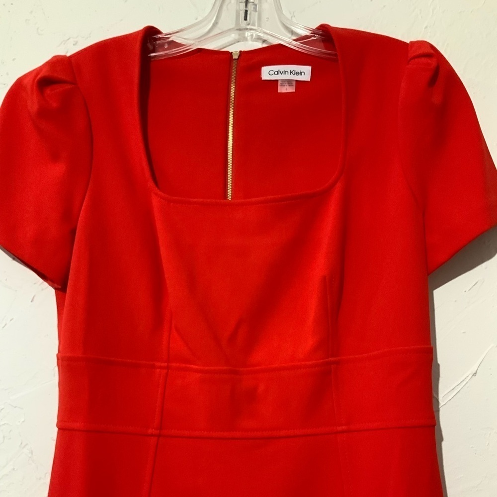 NWT Calvin Klein Red Sheath Dress with Square Neck Sz 6 | Business Office Wear - Picture 7 of 10